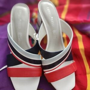 Capelli Rossi Leather  Red and Black Striped Women's Sandals